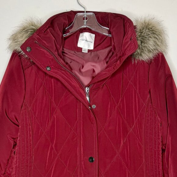 Croft & Barrow Women’s Coat Lg Maroon Parka Removable Hood Zip Snap Front - Picture 3 of 11